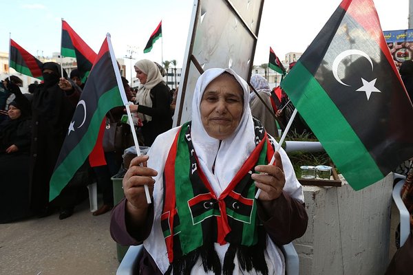 Libyan flag waving protester