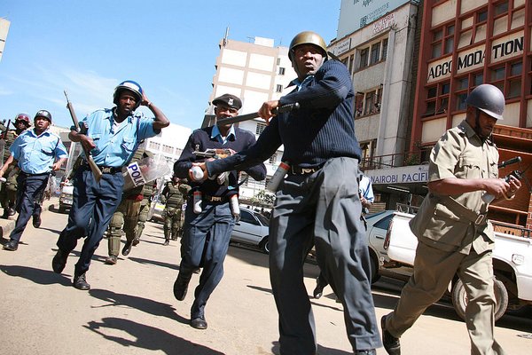 Kenyan security forces in protest